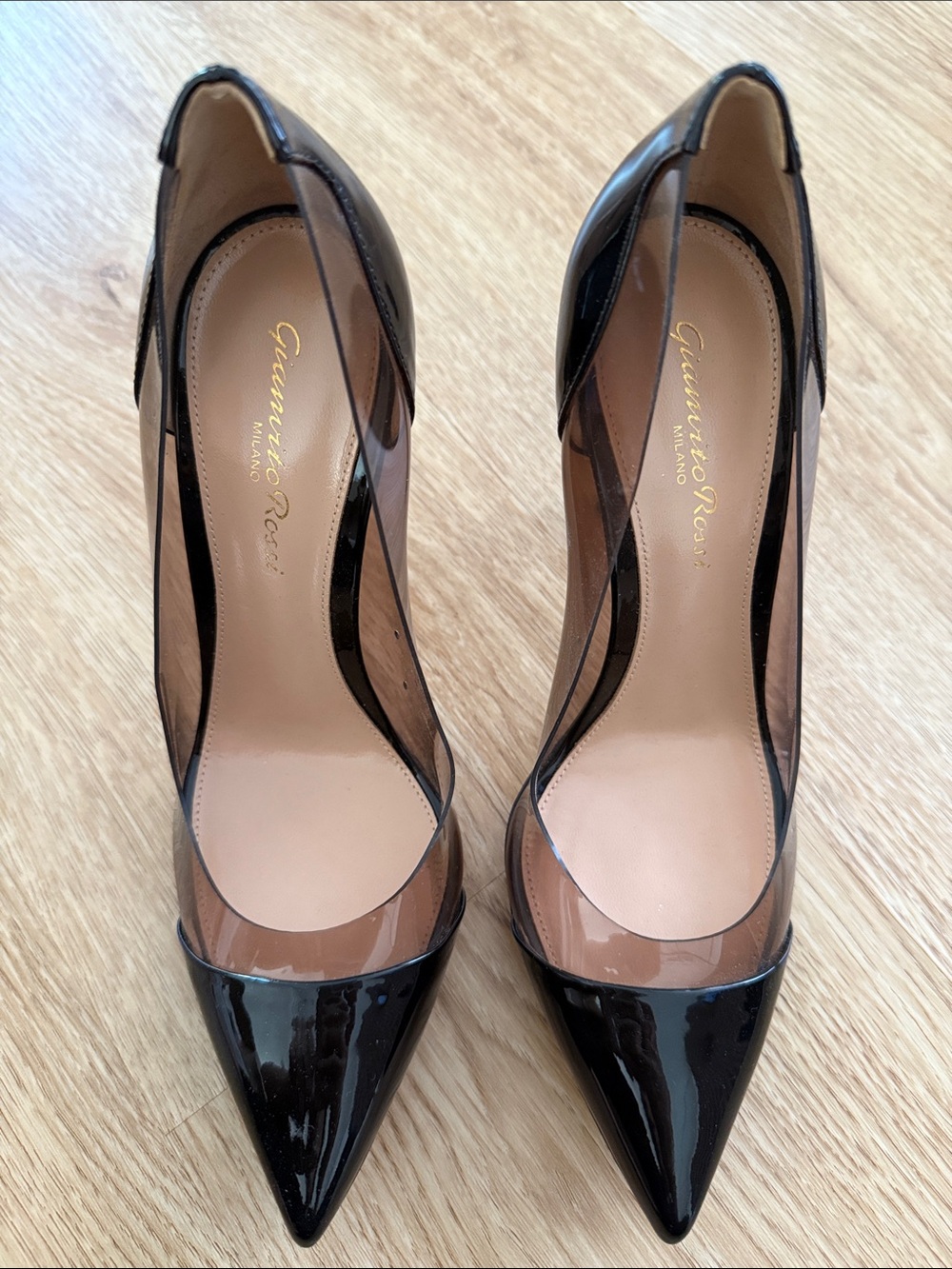 Gianvito Rossi Black Patent Leather and Clear PVC Pointed Pumps
